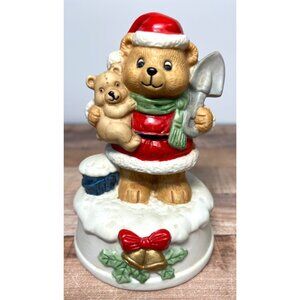 Flambro Porcelain Santa Bear Musical Figurine Plays "White Christmas